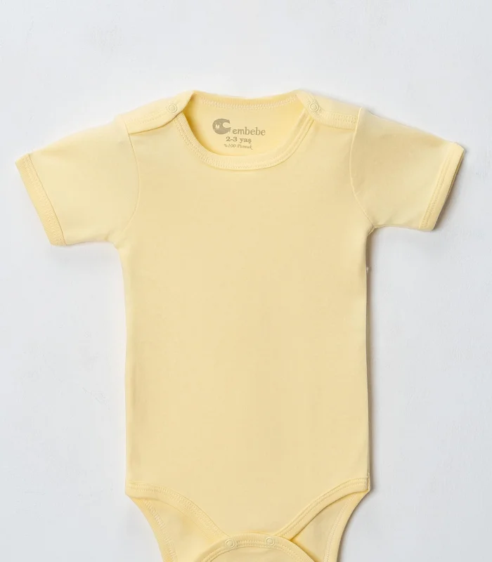 3’lü Kısa Kol Büyük Beden Body Zıbın Sarı – Pamuklu, Alttan Çıtçıtlı, Rahat, Çocuklar İçin