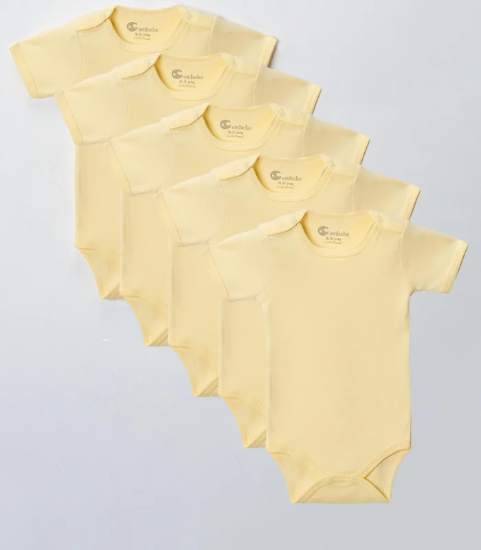 Büyük Beden 5’li Kısa Kol Body Zıbın Sarı – Pamuklu, Alttan Çıtçıtlı, Rahat, Çocuklara Uygun