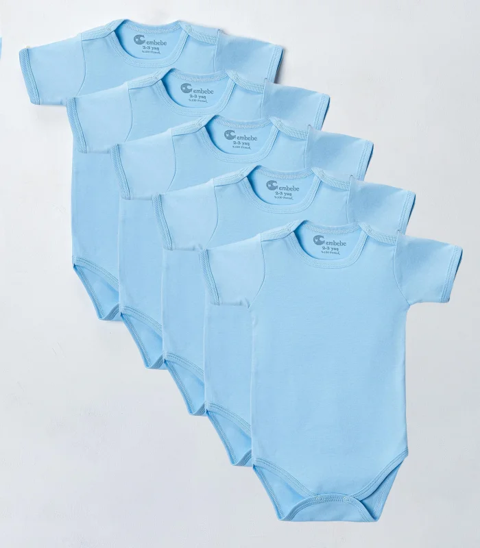 Büyük Beden 5’li Kısa Kol Body Zıbın Mavi – Pamuklu, Alttan Çıtçıtlı, Rahat, Çocuklara Uygun