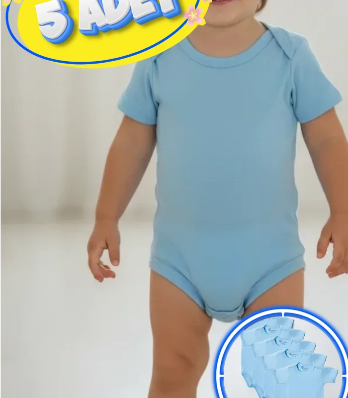 Büyük Beden 5’li Kısa Kol Body Zıbın Mavi – Pamuklu, Alttan Çıtçıtlı, Rahat, Çocuklara Uygun