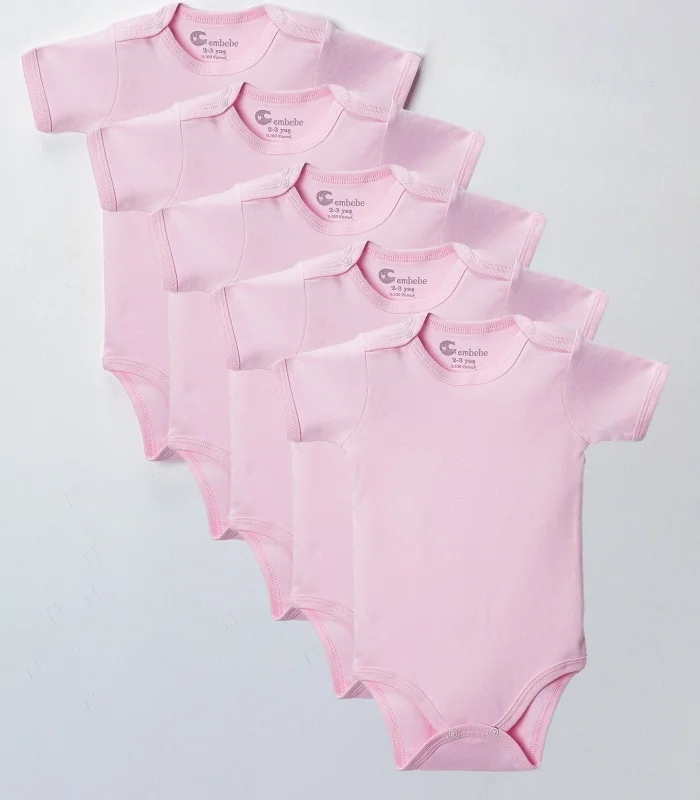 Büyük Beden 5’li Kısa Kol Body Zıbın Pembe – Pamuklu, Alttan Çıtçıtlı, Rahat, Çocuklara Uygun