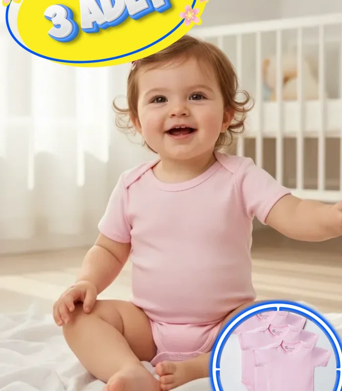 3’lü Kısa Kol Büyük Beden Body Zıbın Pembe – Pamuklu, Alttan Çıtçıtlı, Rahat, Çocuklar İçin