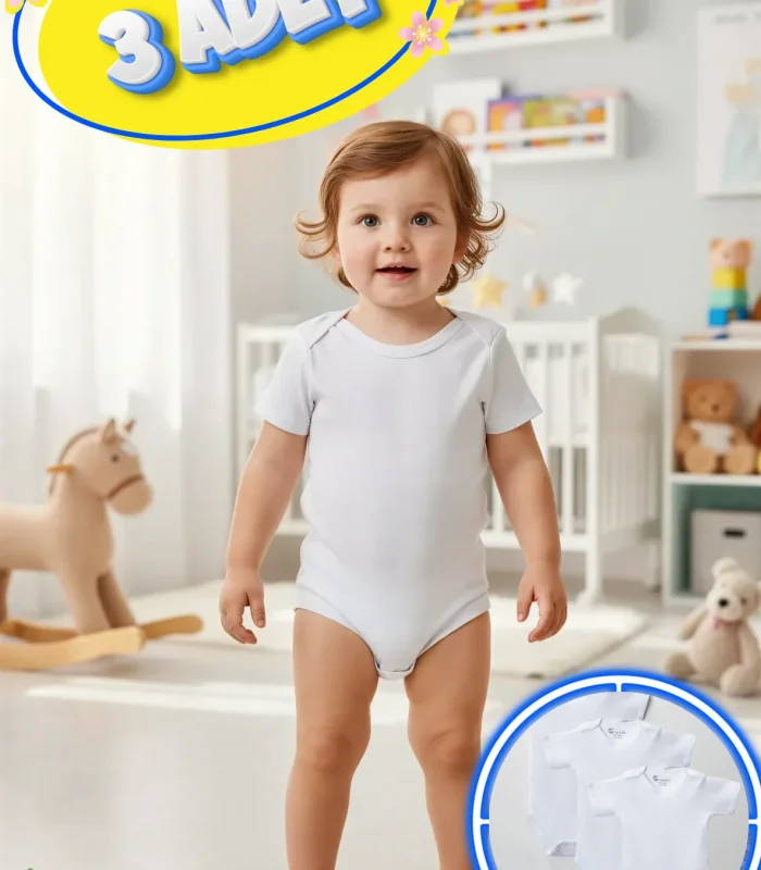 3’lü Kısa Kol Büyük Beden Body Zıbın Beyaz – Pamuklu, Alttan Çıtçıtlı, Rahat, Çocuklar İçin
