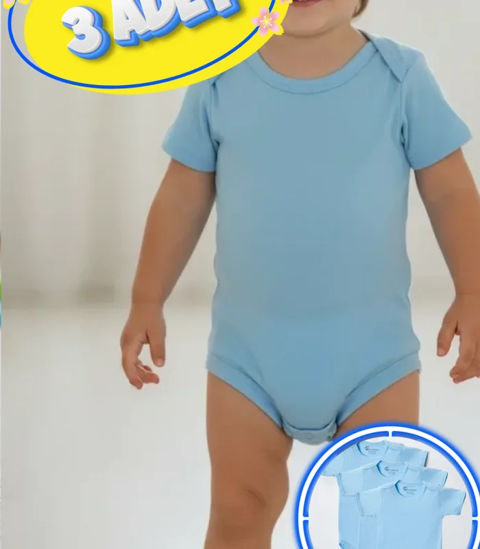 3’lü Kısa Kol Büyük Beden Body Zıbın Mavi – Pamuklu, Alttan Çıtçıtlı, Rahat, Çocuklar İçin