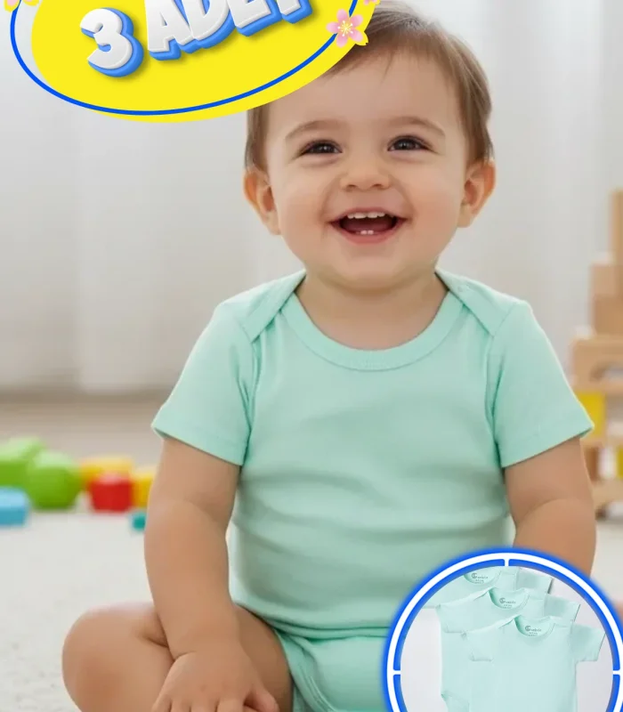 3’lü Kısa Kol Büyük Beden Body Zıbın Yeşil – Pamuklu, Alttan Çıtçıtlı, Rahat, Çocuklar İçin