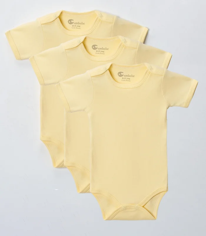 3’lü Kısa Kol Büyük Beden Body Zıbın Sarı – Pamuklu, Alttan Çıtçıtlı, Rahat, Çocuklar İçin
