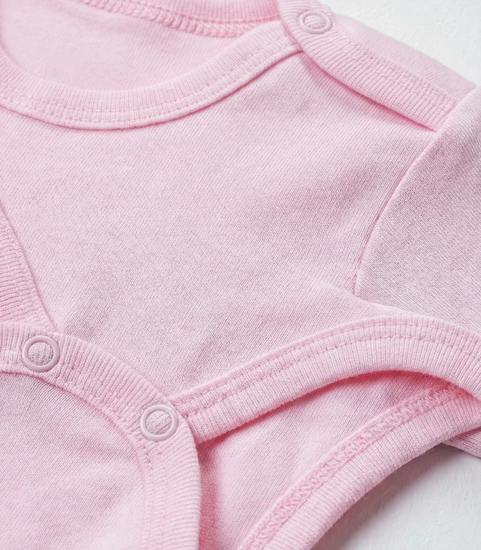Büyük Beden Çocuk Body Zıbın 5li Set 2-12 Yaş %100 Pamuk Alttan Çıtçıtlı Kısa Kol Pembe