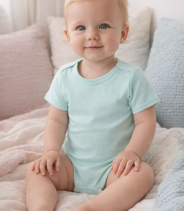 Çocuk Body Zıbın 5li Set Büyük Beden %100 Pamuk Alttan Çıtçıtlı Kısa Kol 2-12 Yaş Bebek Body Yeşil