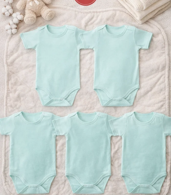 Çocuk Body Zıbın 5li Set Büyük Beden %100 Pamuk Alttan Çıtçıtlı Kısa Kol 2-12 Yaş Bebek Body Yeşil