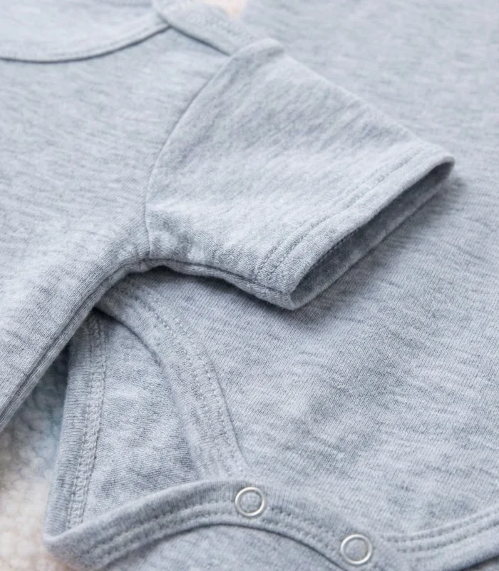 Çocuk Body Zıbın 5li Set Büyük Beden %100 Pamuk Alttan Çıtçıtlı Kısa Kol 2-12 Yaş Bebek Body Gri