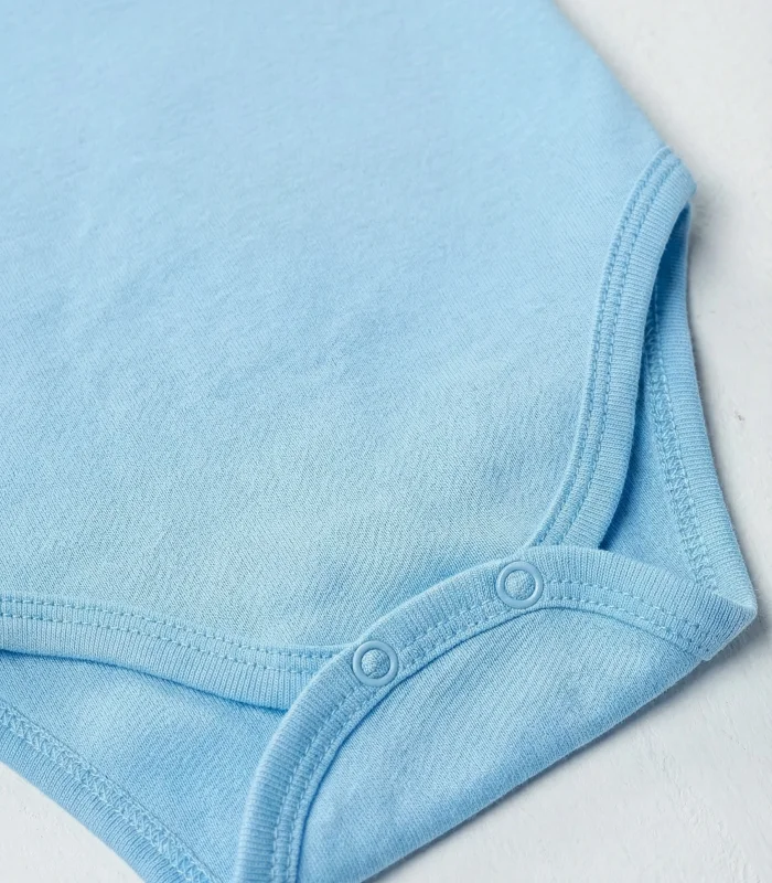 Çocuk Body Zıbın 5li Set Büyük Beden %100 Pamuk Alttan Çıtçıtlı Kısa Kol 2-12 Yaş Bebek Body Mavi