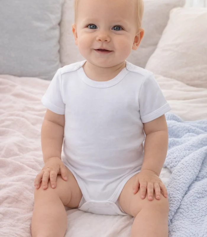 Çocuk Body Zıbın 5li Set Büyük Beden %100 Pamuk Alttan Çıtçıtlı Kısa Kol 2-12 Yaş Bebek Body Beyaz