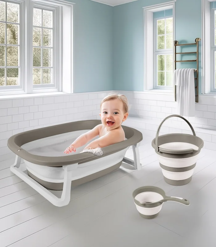 7273 KATLANABİLİR ÜÇLÜ BEBEK BANYO SETİ STONE GRİ