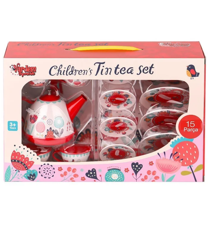 998A-998B Çiçek Desenli Metal Çay Seti 15 Parça -Vardem Oyuncak