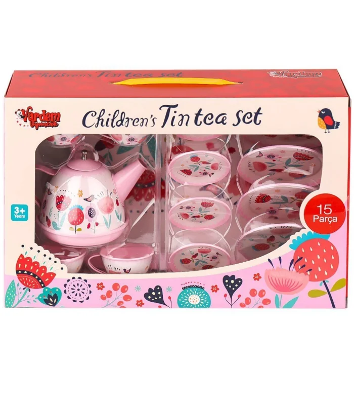 998A-998B Çiçek Desenli Metal Çay Seti 15 Parça -Vardem Oyuncak