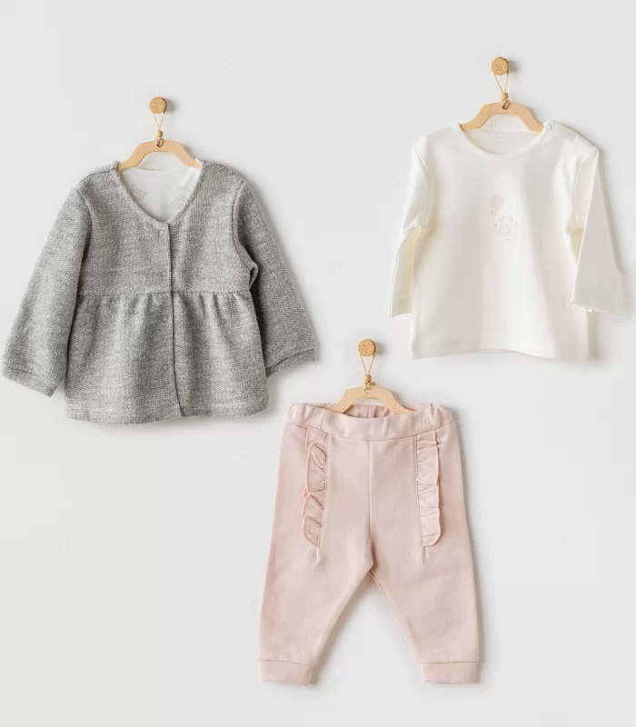 Andywawa AC24128 Ballerina 3lü Bebe Takım Grey Ecru Pink