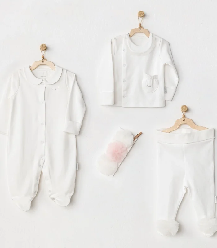 Andywawa Ac24501 Petit Love Newborn Tüllü 4 Parça Set Ekru