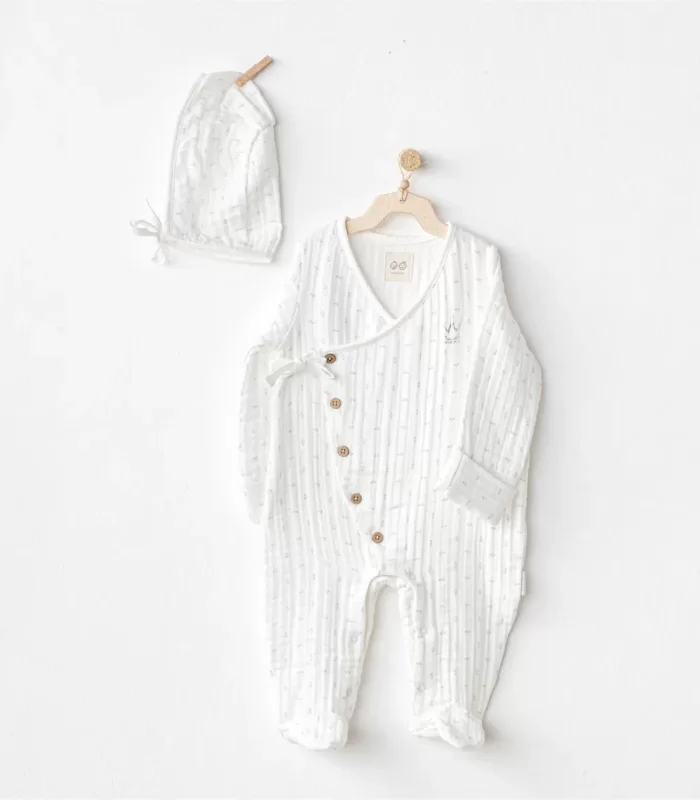 Andywawa AC24734 Romper Hat Müslin Wawa Boys Tulum Takım White