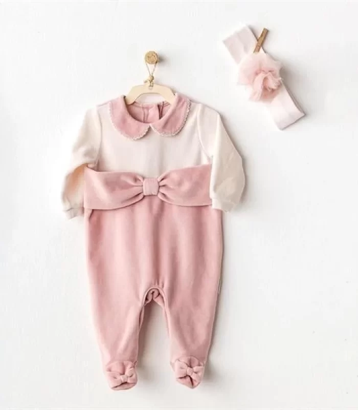 Andywawa AC25043 Puppy Gazelle Kadife Bebe Tulum Takım Pink