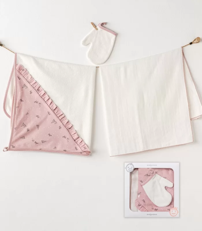 Andywawa AC25045 Puppy Gazelle 3Lü Müslin Havlu Takım Pink