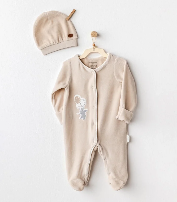 Andywawa AC25064 Happy Everyday Kadife Tulum Takım Beige