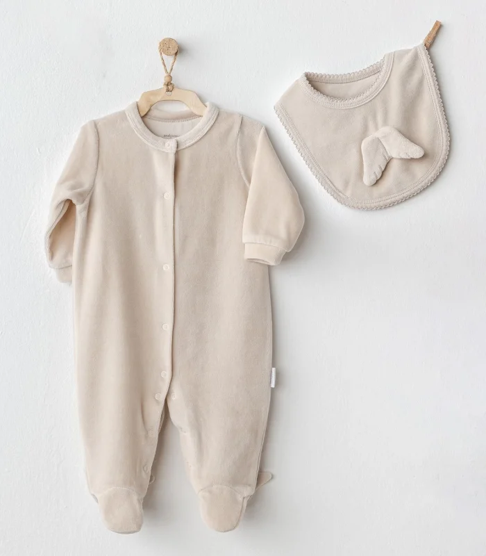 Andywawa AC25324 Happy Newyear Kadife Bebe Tulum Takım Beige