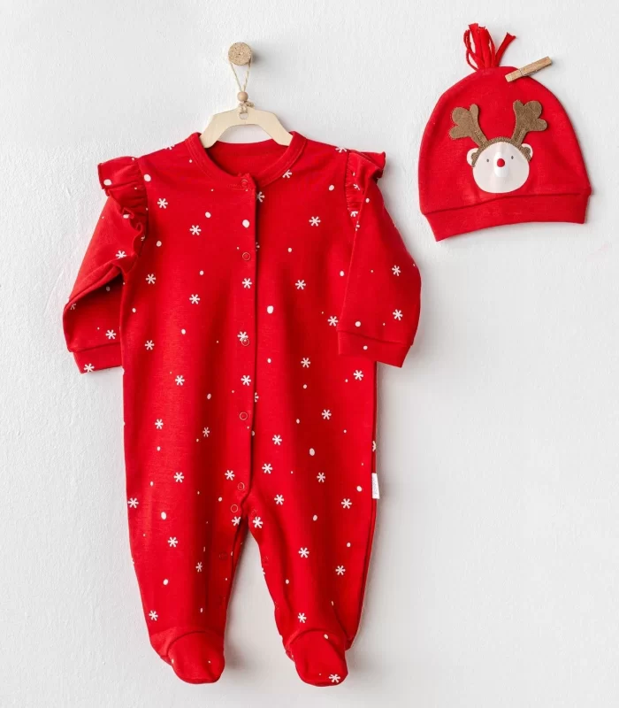 Andywawa AC25328 Happy Newyear Kadife Bebek Tulum Takım Red