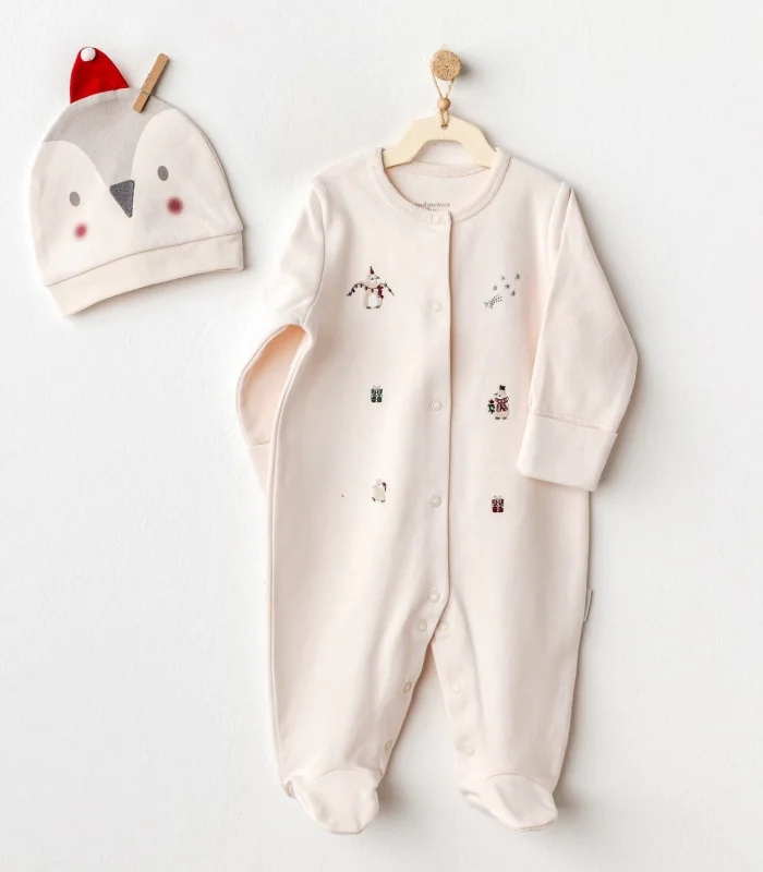 Andywawa AC25343 Penguin Bebek Tulum Takım Ekru