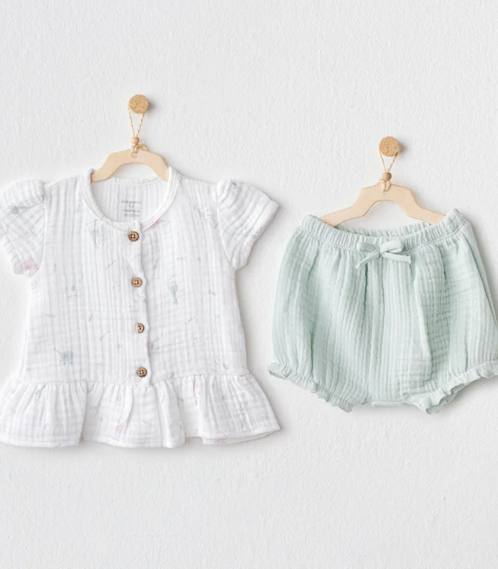 Andywawa Ac25509 Love Family Müslin 2li Zıbın Set Mint