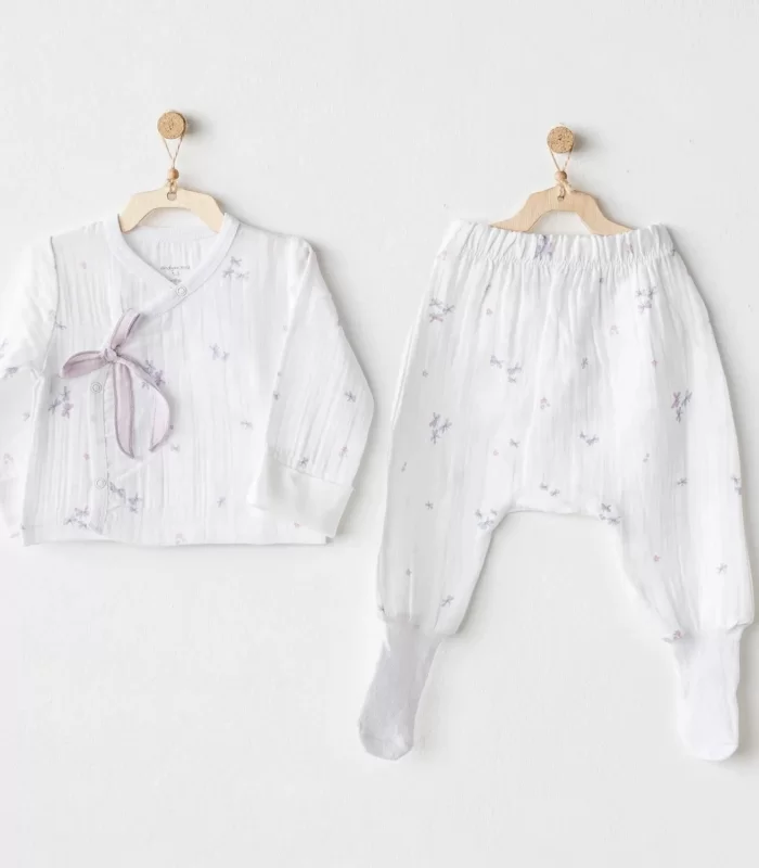 Andywawa Ac25584 Magical Butterfly Müslin 2li Zıbın Takım White