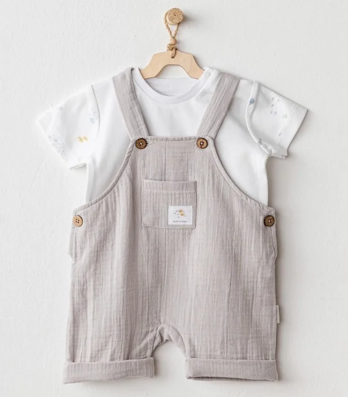 Andywawa Ac25621 Ocean İs My Happy Place Müslin Bebek Salopet Takım Grey