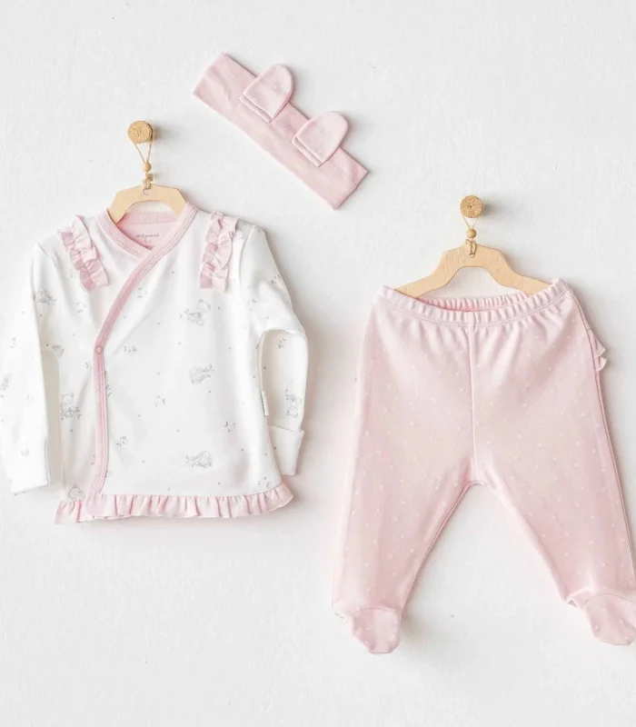 Andywawa Ac25647 Cuddly Bunny Bear 3lü Zıbın Set Pink