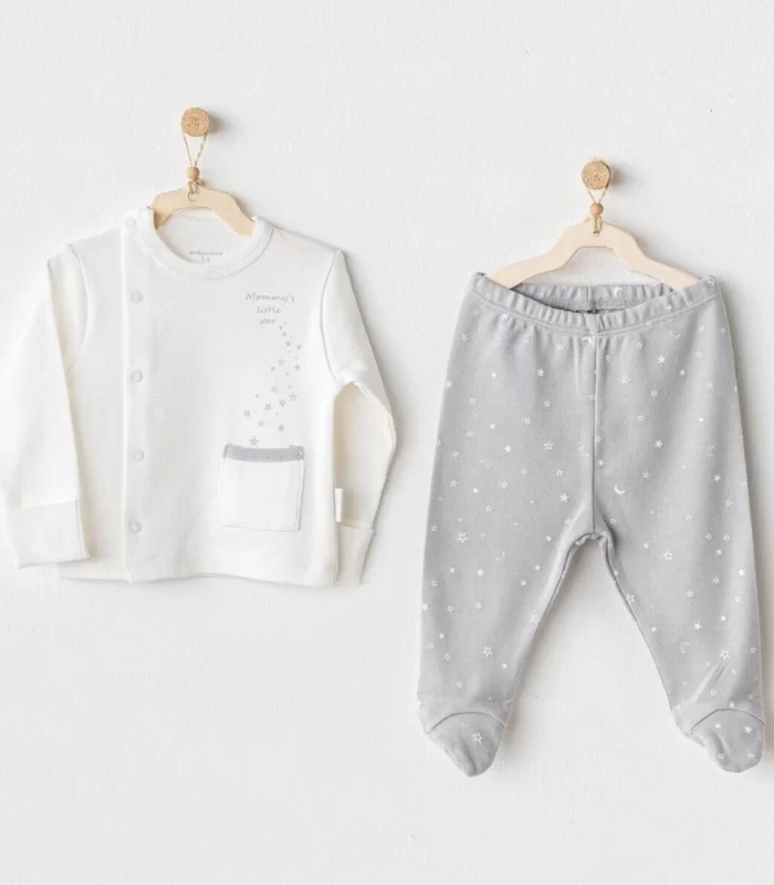 Andywawa Ac25704 Sıde Snap Set Mommys Little Star 2li Zıbın Set Grey