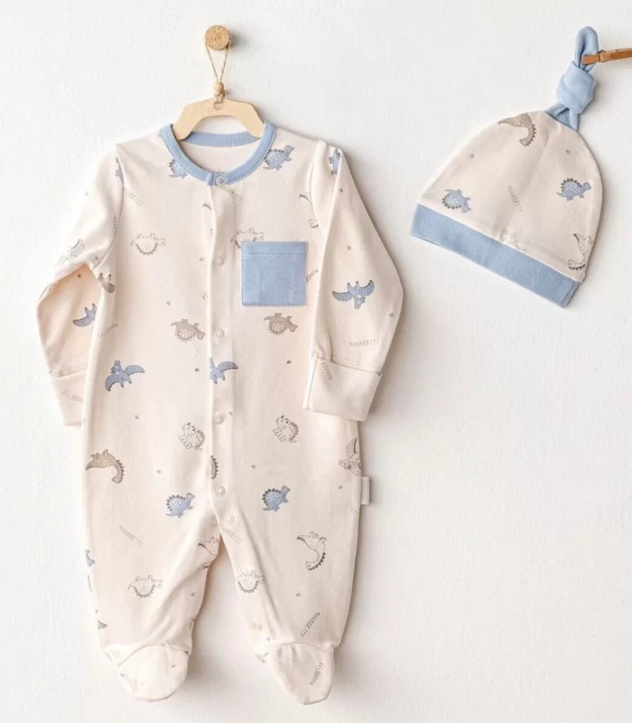 Andywawa Ac25919 Romper Hat Set Dino Bebek Tulum Takım Beige