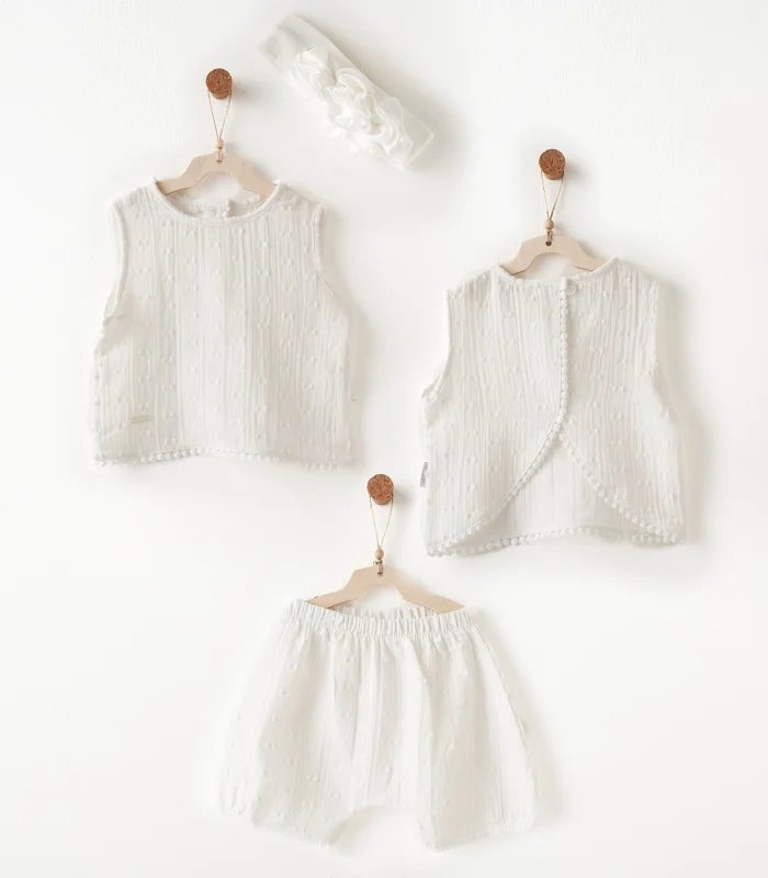 Andywawa Ac26643 Baby Chic 3lü Takım Ekru