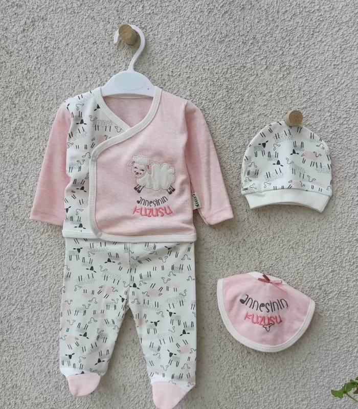 Annesinin Kuzusu Şapkalı Eldivenli 5li Kız Bebek Takım Seti
