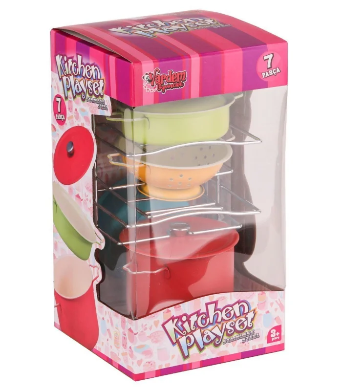 ATF-683G-5 Renkli Raflı Emaye Tencere Tava  Seti 7 Parça -Vardem Oyuncak