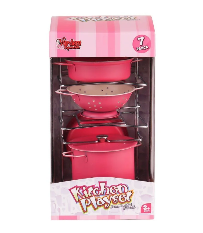 ATF-683G-6 Raflı Pembe Emaye Tencere Tava Seti 7 Parça -Vardem