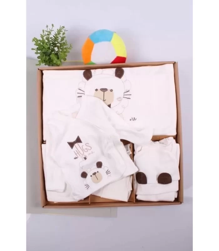 Ayıcık Desenli 10 Parça Kutulu %100 Pamuk Erkek Bebek Hastane Çıkışı