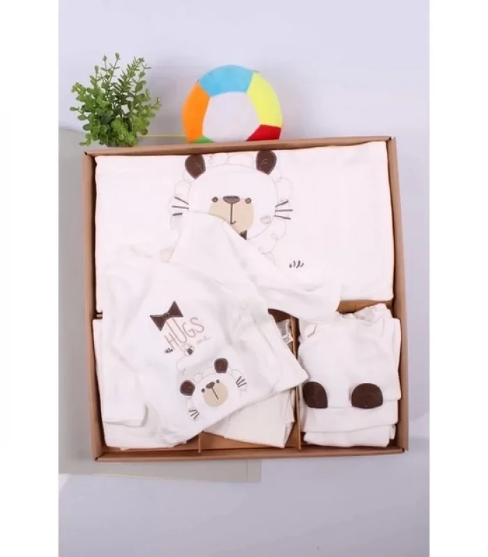 Ayıcık Desenli 10 Parça Kutulu %100 Pamuk Erkek Bebek Hastane Çıkışı