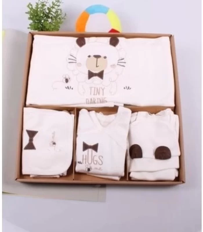 Ayıcık Desenli 10 Parça Kutulu %100 Pamuk Erkek Bebek Hastane Çıkışı