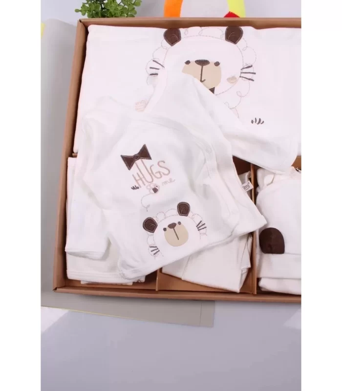 Ayıcık Desenli 10 Parça Kutulu %100 Pamuk Erkek Bebek Hastane Çıkışı