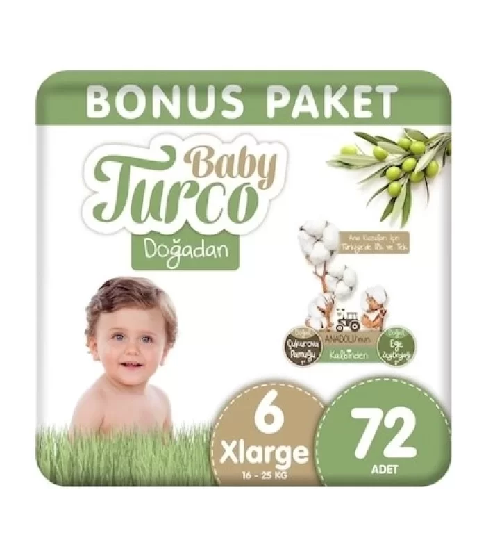 Baby Turco Doğadan Bebek Bezi Bonus Paket No:6 72 Adet