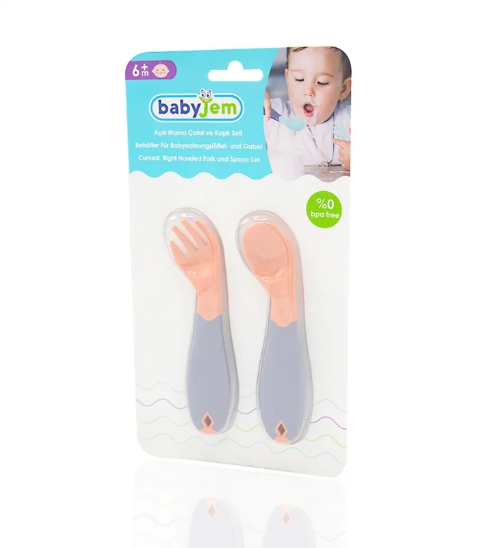 BabyJem Açılı Mama Kaşık Çatal Takımı 703 Gül Kurusu