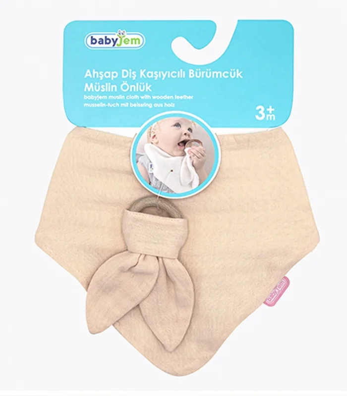 BabyJem Ahşap Diş Kaşıyıcılı Bürümcük Müslin Önlük 736 Somon