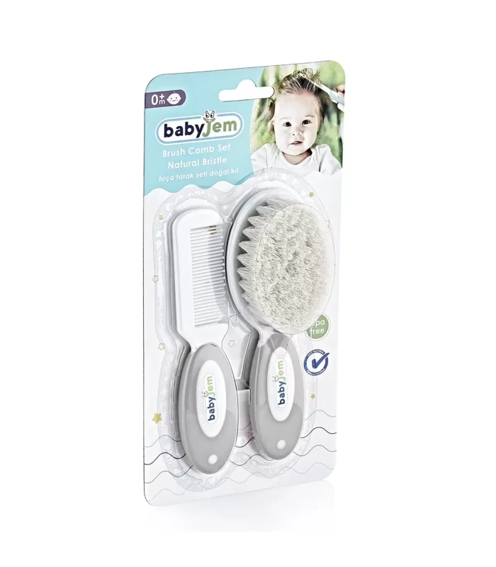 BabyJem Doğal Kıl Fırça Tarak Seti 519 Gri