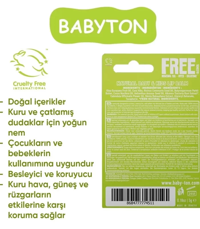 Babyton Bebek Ve Çocuklar İçin Doğal Dudak Koruyucu Balm Naturel
