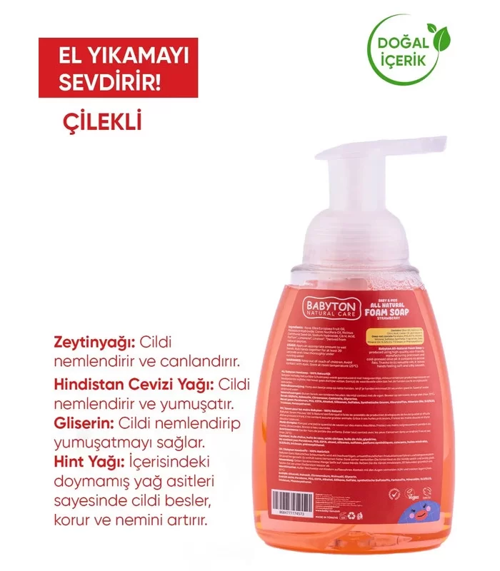 Babyton Çocuklar İçin Doğal Köpük Sabun Çilek