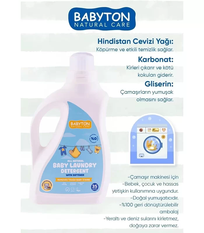 Babyton Doğal Bebek Çamaşır Sabunu Bitkisel Deterjan 1000 Ml