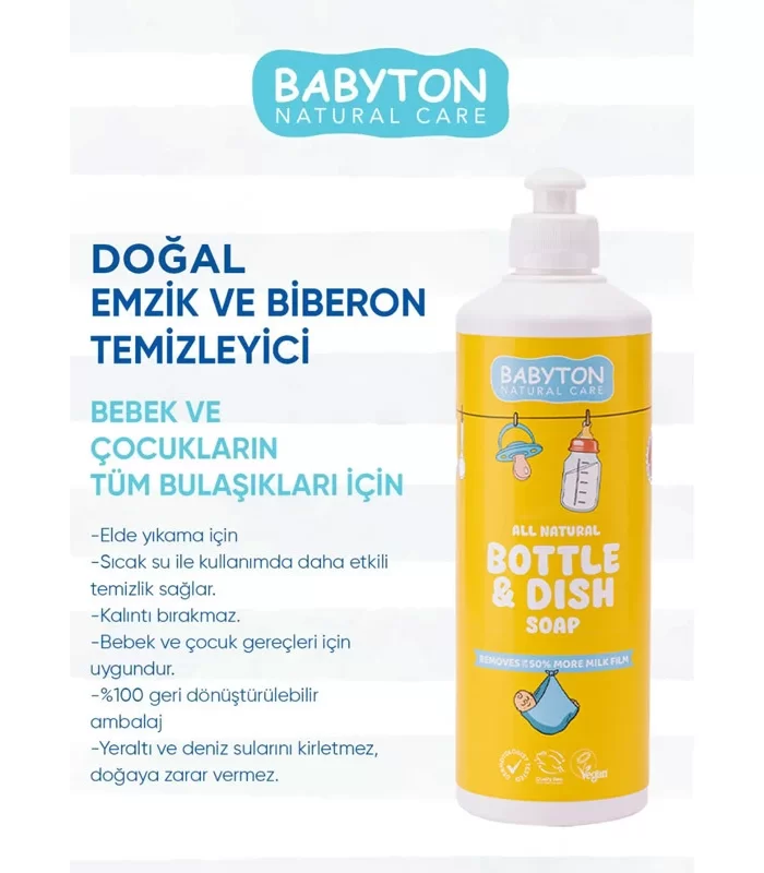 Babyton Doğal Emzik Ve Biberon Temizleyicisi Bitkisel Elde Bulaşık Sabunu 500 Ml